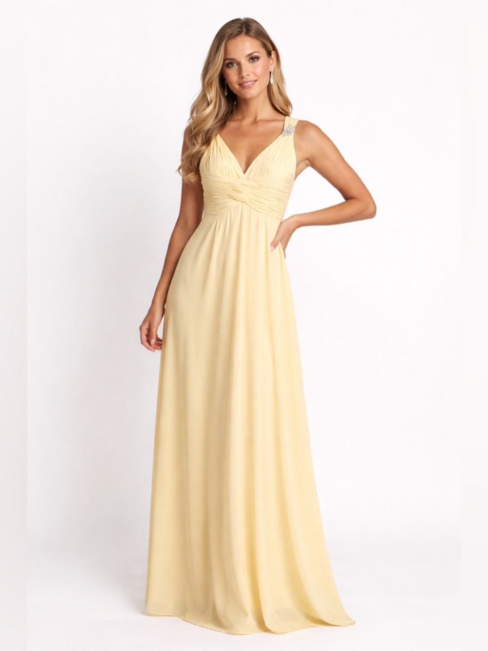 Badgley Mischka Buttercream Old Hollywood Maxi Dress with Embellished Straps